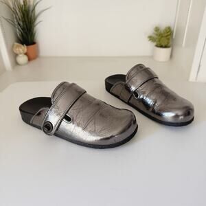 Coach Metallic Anthracite Silver Crinkle Leather Blake Mule Clogs Size 8